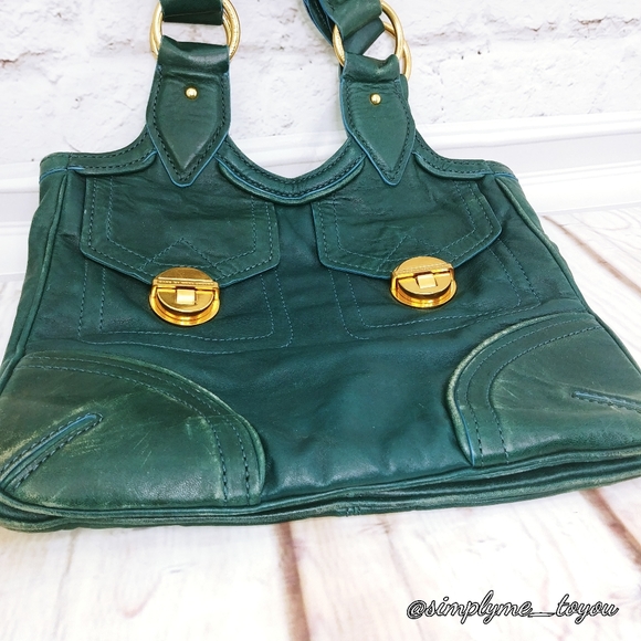Marc Jacobs Distressed Green Leather Shoulder Bag - Picture 8 of 10